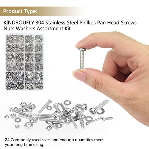 1285 Pieces M2 M2.5 M3 M4 Phillips Pan Head Machine Screws Nuts Washers Assortment Kit, 304 Stainless Steel, Fully Machine Thread - size: M2 M2.5 M3 M4