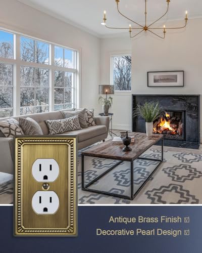 Switch Plates Outlet Covers, 6-Pack Antique Brass Metal Wall Plates - color: Antique Brass, size: 1 Duplex 6PK