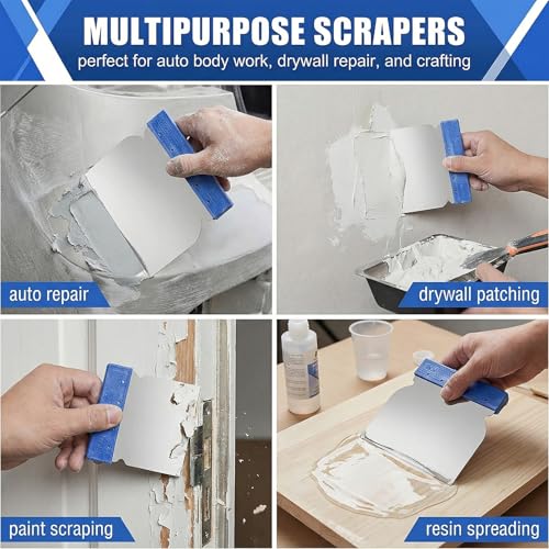 4 Pcs Stainless Steel Putty Knife Set, Metal Body Filler Spreader Tools for Bondo, Plaster, Paint, Glaze