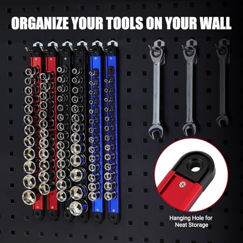 EMENTOL 8-Piece Magnetic Socket Organizer and Screwdriver Organizer Set, 6-Piece Detachable Trays for 1/4", 3/8", 1/2" Sockets & 2-Piece Screwdriver and Wrench Holder, Aluminum Alloy Storage for Tools - size: 8-Piece Set