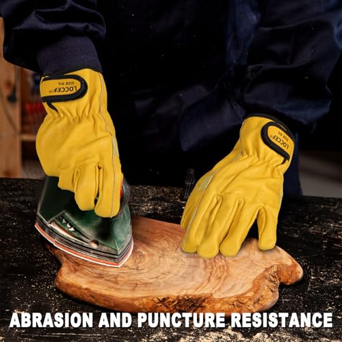 LOCCEF 2 Pairs Leather Work Gloves for Men Women Cowhide Utility