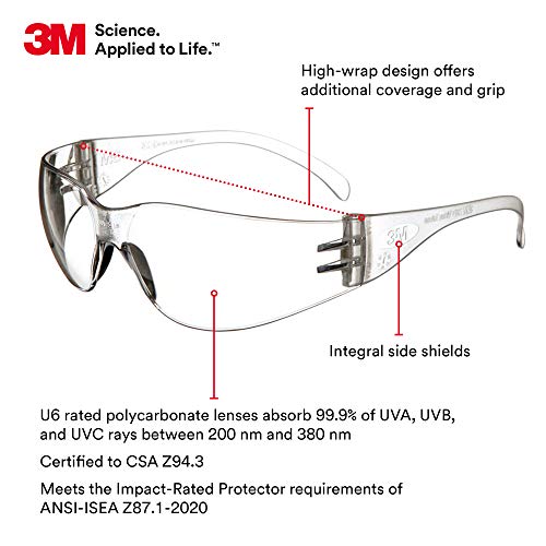 3M Safety Glasses, Virtua, Clear Lens, Clear Frame, ANSI Z87 - size: Pack of 20, style: Anti-fog, Anti-scratch