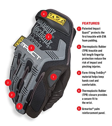 Mechanix Wear M-Pact Touchscreen Work Gloves, Large, Black - color: Black/Grey, size: Large