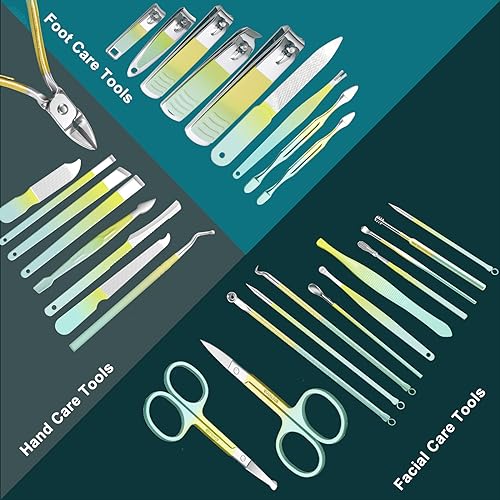Manicure Set Women Personal Nail Care Kit, 30 in 1 Professional Manicure Kit for Women Pedicure Kit, Nail Clipper Set and Beauty Tool Portable Set, with Luxurious Travel Case (Multi-Colored) - color: 30 in 1 Multi-colored