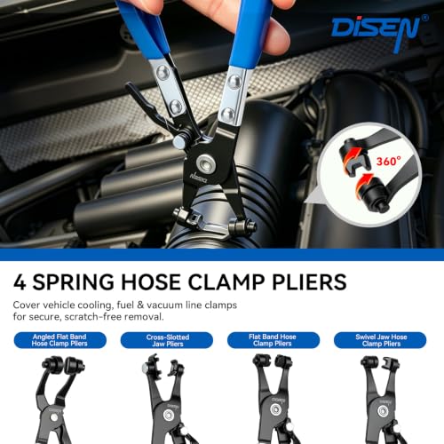 DISEN Automotive Electrical Disconnect Pliers Set 13PCS | Electrical Connector Removal Tool Kit for Car Harness, Fuel Line, Hose, Auto Radiator, with 2 Storage Bags, Blue