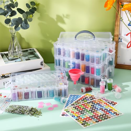 Willinglong 4 Tier Diamond Art Storage Containers with 208 Grids, Pink - color: Pink, size: 4 Tier