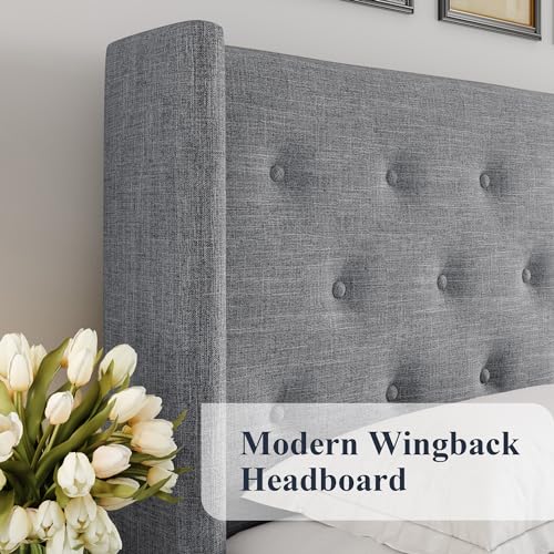 Allewie Full Size Lift Up Storage Button-Tufted Bed Frame Light Grey - color: Light Grey, size: Full, style: Traditional
