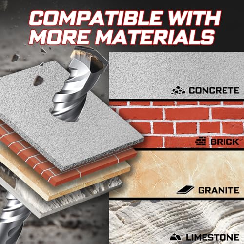 Geinxurn 5/16" x 8" SDS Plus Rotary Hammer Drill Bits, 15PCS Double Thread Masonry Drill Bits Set Carbide Tipped, Drilling in Brick, Stone and Concrete, Cement Walls - size: SDSBIT051608-015