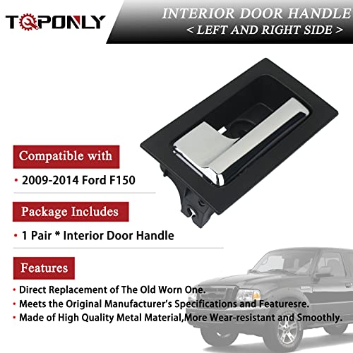 TQPONLY Interior Door Handle,Compatible with 2009-2014 Ford F150 Front/Rear Left Driver& Right Passenger Side (Chrome Lever+Textured Black) - color: Chrome Lever with Textured Black, style: 1 Pair