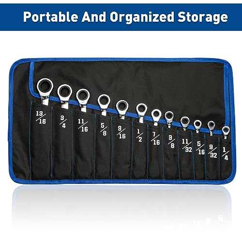 SORAKO Ratcheting Combination Wrench Industrial Grade Cr-V Steel Gear (B-12Pcs Set) - style: 2-12Pcs Set