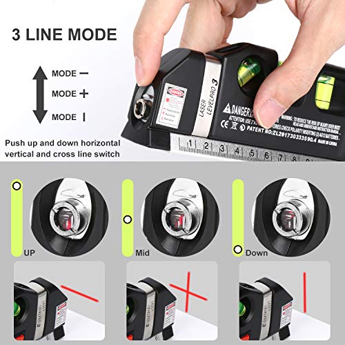 Laser Level Line Tool, Multipurpose Laser Level Kit Standard Cross Line Laser leveler Beam Tool with Metric Rulers 8ft/2.5M for Picture Hanging cabinets Tile Walls by AikTryee. - color: Red Laser