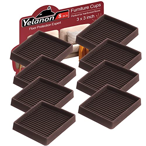 Yelanon Furniture Coasters 8 Pcs 3" Square Brown Caster Cups for Hardwood - size: 8pcs 3" Square Brown