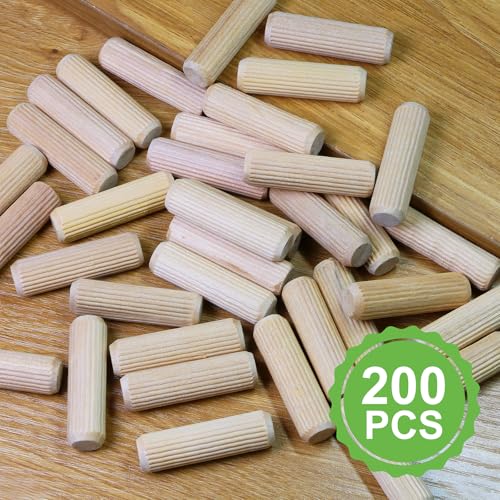 1/2" x 1-3/4" Wooden Dowel Pins, FoDau770 Fluted Wood Dowel Rods, Natural Beech Wood Dowel Pegs for Crafts, Woodworking, DIY Furniture - 200 Pieces - size: 1/2" x 1-3/4"