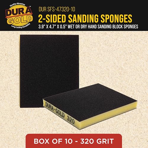 Dura-Gold Sanding Sponge for Wood, Metal 3200 Grit Box of 10-4.7" x 3.9" Wet or Dry Flexible Softback Sand Paper Foam Sanding Block for Drywall Abrasive Blocks Pad Double Sided Sandpaper - style: 320 Grit