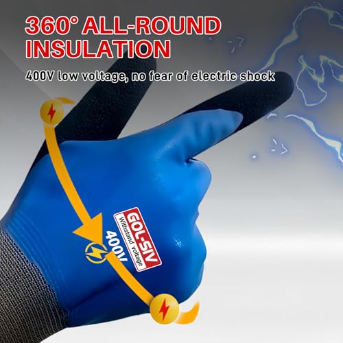 Double Insulated Electrical Gloves,400V Low Voltage Electrician Safety Gloves,Rubber Non Slip Work Gloves For Men (Blue,Large) - color: Blue-1pc, size: 400V-Large