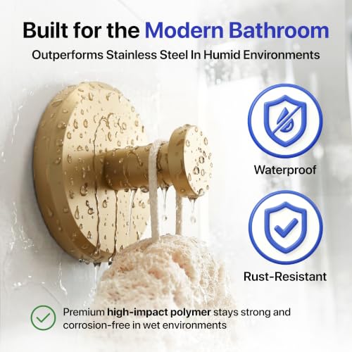 HOME SO Suction Cup Hooks for Shower & Bathroom Towel Holder 2-Pack Gold - color: Brushed Gold, size: 2 Pack