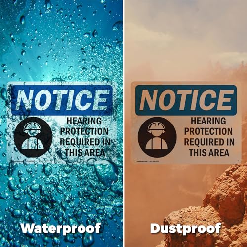 (2 Pack) Hearing Protection Required Sign With Symbol OSHA Notice Sign 18 Inch X 12 Inch Vinyl Label Decal Sticker Weather Resistant, UV Protected for Workplace, Business, and Construction Site, Made in the USA - size: 18 Inch X 12 Inch, style: Vinyl Deca
