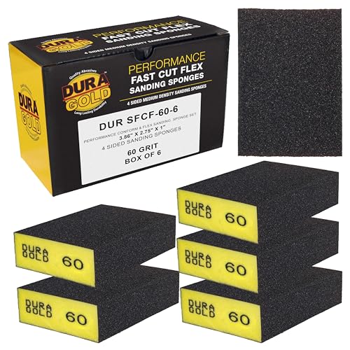 Dura-Gold 60 Grit 4-Sided Hand Sanding Block Sponges, 3.9" x 2.75" x 1" - style: 60 Grit