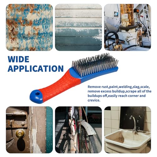 4 PCS Heavy-Duty Wire Brush Set, Heavy Stainless Steel Wire Scratch Brush, with Ergonomic Silicone Covered Handle, for Rust, Dirt, Deep Cleaning Rust and Paint - style: 4 PCS