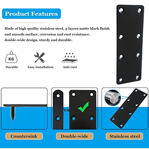 10 Pcs Black Flat Mending Plate Stainless Steel Flat Bracket 5.5 x 1.97 inch Metal Straight Brace Joining Fixing Bracket for Wood, with Screws