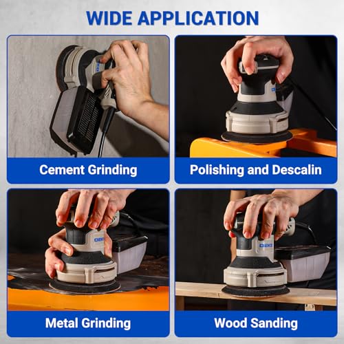 Orbital Sander Corded Hand Sander: DEKOPRO 5" Random Orbital Sander with Dust Box, 6 Various Speeds Electric Palm Sander with Dust Box, 16Pcs Sandpapers for Woodworking & Sanding (Renewed)
