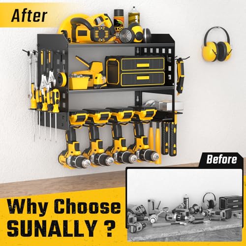 SUNALLY Power Tool Organizer, Wall Mount Garage Tools Storage Rack, Black - style: 4 Drill Holders C
