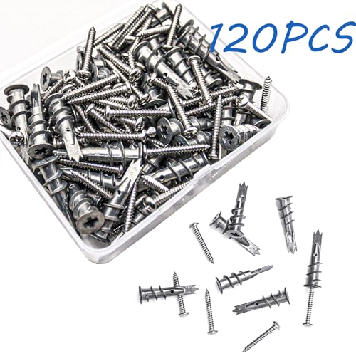 AXK 120pcs/set Drywall Anchor Zinc Alloy Self Drilling Hollow wall Anchor with Screw Stud Anchor for Wall Hanging - size: 120PCS--One Size
