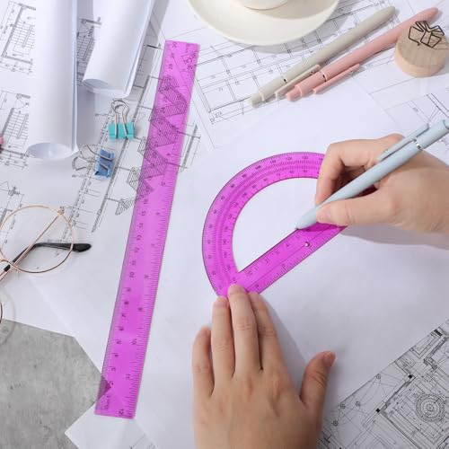 Zonon 2 Pcs 12 Inch Clear Ruler and 6 Inch Plastic Protractor Set, Purple - color: Purple
