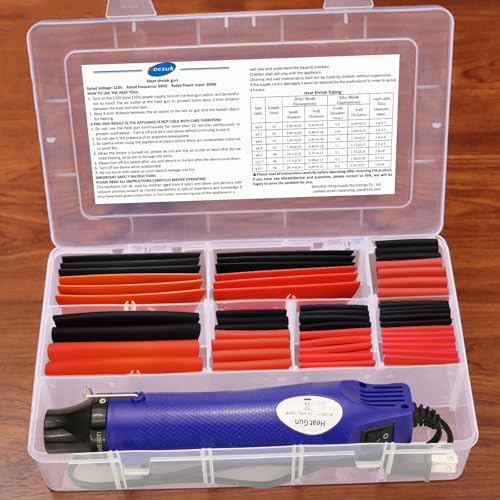 Heat Shrink Tubing Kit + 300W Mini Heat Gun for Shrink Tubing – 240pcs 3:1 Ratio Adhesive Lined Waterproof Heat Shrink Tubing for Wire Shrink Wrap (Blue). - size: Shrink Ratio 3:1 (240pcs)