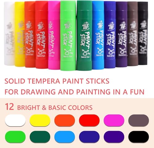 TBC The Best Crafts Paint Sticks for Kids Ages 2-8, 12 Classic Colors - color: 12