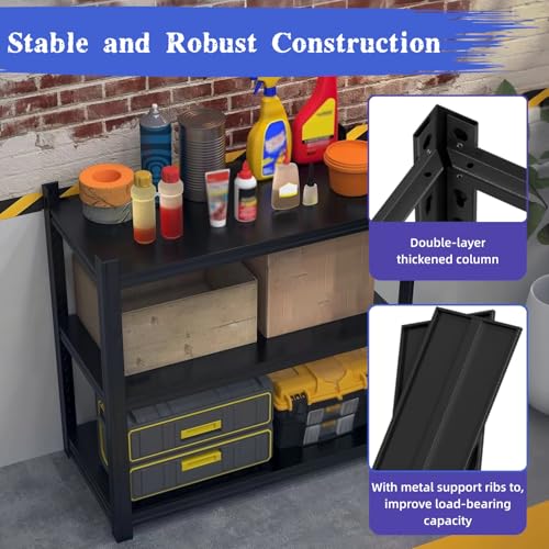 330LBS Workbench on Wheels, 3-Tier Metal Garage Storage Shelves, Adjustable Heavy Duty Rolling Utility Cart for Warehouse Workshop Basement Pantry Kitchen, 31.5"x15.8"x31.5",Black