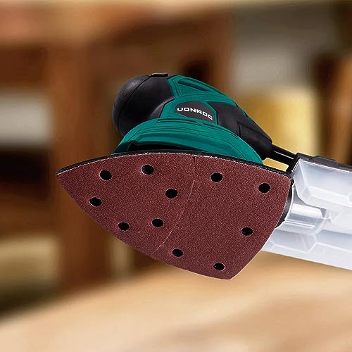 50 PCS Mouse Detail Sander Sandpaper, 120 Grit Palm Sander Sandpaper 11 Holes Hook and Loop Sander Pads Triangular Sanding Sheets Abrasive Sanding Paper for Mouse Sander - size: 120 Grit