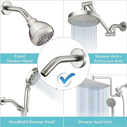 Shower Arm with Flange, 6 Inches Wall Mount Replacement Shower Head Arm For Fixed Shower Head and Handheld Showerhead, Brushed Nickel - color: Brushed Nickel, style: 6 Inch