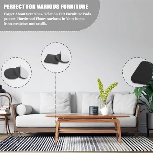 Yelanon Felt Furniture Pads 216 Pcs for Hardwood Floors Black - size: 216 pcs Black