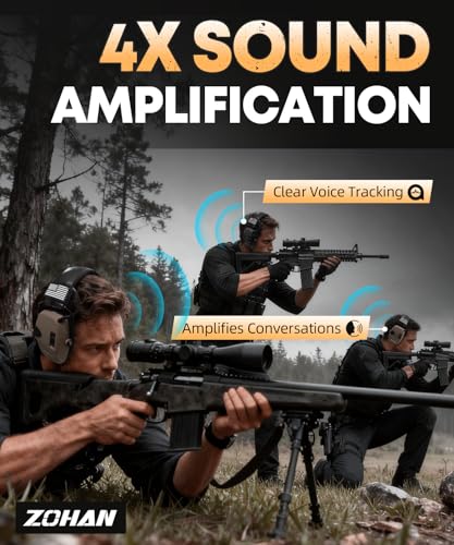 ZOHAN EM054 Shooting Ear Protection w/Gel Ear Pads, Impact Hearing Protection for Shooters, 4X Sound Amplification, NRR 23dB Noise Reduction Headphones for Hunting(Gel-Black+Brown) - color: Gel Ear Pads-black&brown