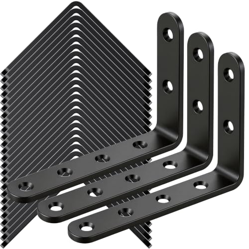 25Pcs Black Angle Brackets 3”x 5” Heavy Duty Corner Bracket 3MM for Wood | 3MM Thick Metal Corner Brackets 90 Degree Joint Hardware 5in Mounting Bracket for Wooden Furniture Cabinet Chair Bookshelf - size: Black-3x5 Inch