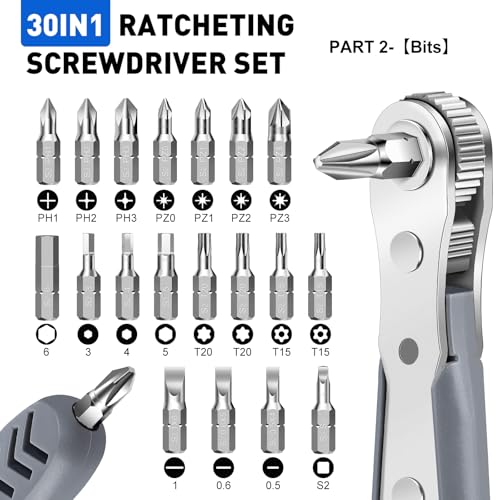 TUXIYA 30in1 Right Angle Screwdriver, 36-Tooth Mini Ratchet Wrench