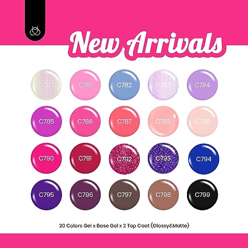 Beetles Pink Gel Nail Polish, Red Purple Nude Blue Glitter 20 Colors Gel Polish Set Romance Rebellion with Base & Top Coat, Soak off Uv LED Cured Nail Art Design Salon Home Gift for Women - color: 20 Colors Romance Rebellion