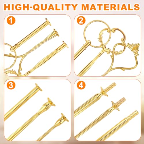 Patelai 6 Sets 3 Tier Cake Stand Hardware Tiered Tray Plate Hardware Kit Heavy Metal Cake Fruit Food Plate Stand Fitting Stacking Kit for Serving Dessert Cupcake Dish Food (Cute,Gold) - color: Gold, size: Cute