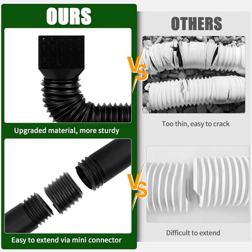 2 Pack Rain Gutter Downspout Extensions, Upgraded Flexible Drain Down Spout Extender for Rain Water Drainage, Each Extendable from 20" to 66", Combine to 10 ft with Connector(Black) - color: 2 Pack Black