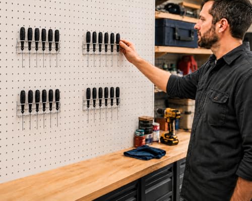 4 Pcs Screwdriver Organizer, Pegboard Tool Holder, Silver