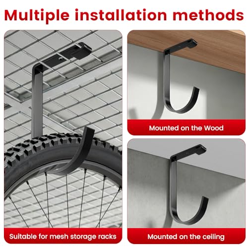 Bike Hooks for Garage Ceiling Mount Rack, Add on Storage Flat Hook, 6 Pack - color: Black-6Pack