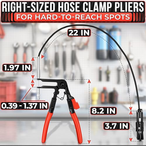 Flexible Hose Clamp Pliers, Fits 0.39"-1.37" Clamps, Carbon Steel Body - color: Black & Red Hose Clamp Tool