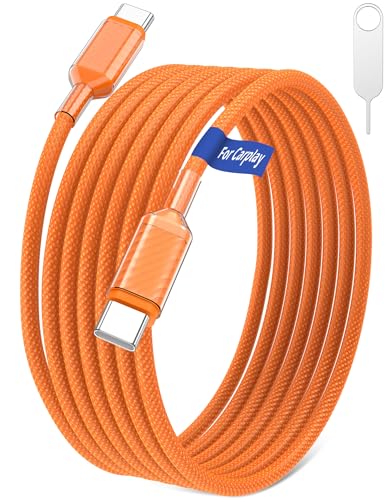 iMangoo 60W USB C to USB C Braided Cable for Car Play 6ft Orange - size: 6FT/2M