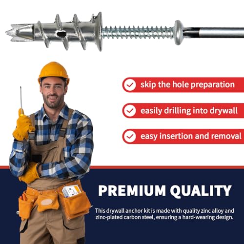 Drywall Anchors and Screws Kit, 100 Pcs Self Drilling Drywall Anchors, 50 Pcs Zinc Sheetrock Anchors and 50 Pcs #8 x 1-1/4" Metal Screws, Heavy Duty Wall Anchors, 75 Lbs Hanging Mounting - size: #8 x 1-1/4"