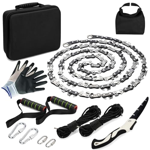 Upgrade Loggers Art Gens Rope Saw for Tree Limbs, 55" Hand Rope Chain Saw with 72 Sharp Teeth & 46 Feet Ropes Kit for Camping Survival and Tree Pruning - size: 48 inch