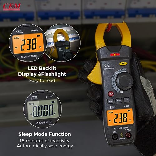 CEM Digital Clamp Meter DT-380 & Non-Contact Voltage Tester AC-6 Kit,AC Current 400A,AC/DC Voltage 600V,Resistance,Continuity,Diode,Temperature,NCV 50-1000V,Auto Power Off,Data Hold for Electricians,H