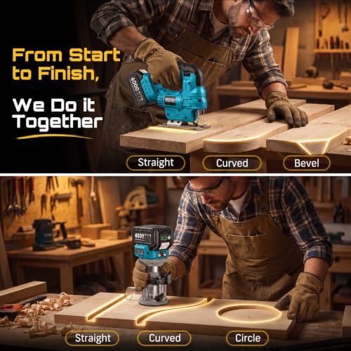 SEESII Cordless Jigsaw and Wood Router Tool Combo Kit - color: Blue Combo