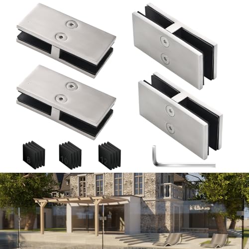 Railing Glass Clamps 4 Pack, 304 SS, Fits 5/16"- 3/8"-1/2" Glass Thickness - color: Silve, 180 Degree-4pcs