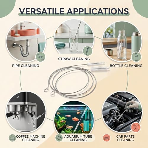 39 Inch Long Pipe Cleaner Brush 2-in-1 Set, 0.25 & 0.5 Inch Diameter Nylon Tube Brushes for Refrigerator Drain Pipe, Aquarium Tube, Coffee Machine, Washing Machine, Air Conditioner